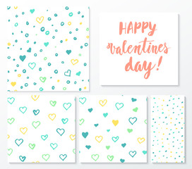 Valentines day herts patterns set with lettering design elements