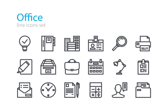 Office. Colorless line icons set. Stock vector.