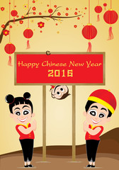 Chinese New Year of Monkey on gold background. Vector teens and colorful flower on gold background.