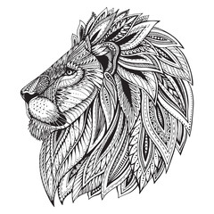 Fototapeta premium Ethnic patterned ornate hand drawn head of Lion.
