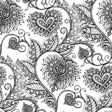 Vector seamless pattern with hand drawn flowers 