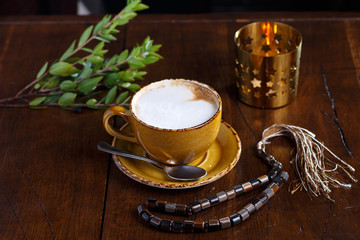 Cup of cappuccino in the Arab restaurant