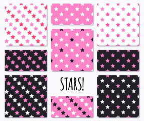 Set of pink seamless patterns with stars