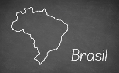 Brasil map drawn on chalkboard