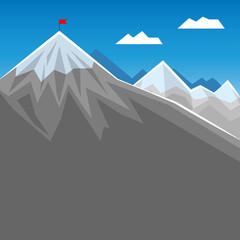 Flag on mountain peak, success or business concept illustration.