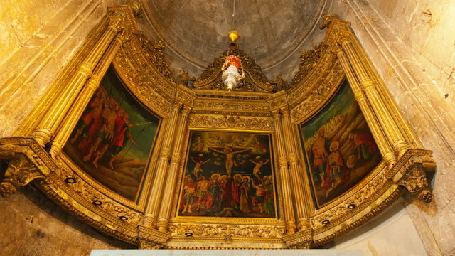 Panning shot of Tracking footage approaching the Greek Orthodox chapel of St. Longinus