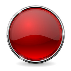 Glass round button, red web icon with chrome frame.