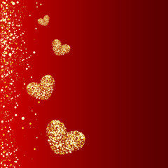 gold hearts on a red background, vector