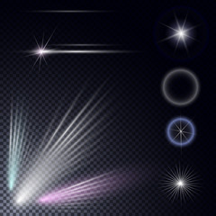 vector rays on a plaid background. Transparent patches of light.
