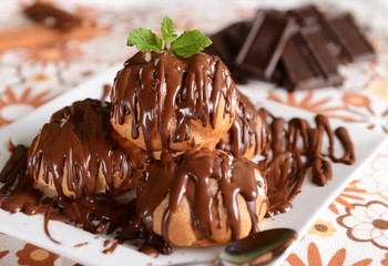 Delicious profiteroles dessert