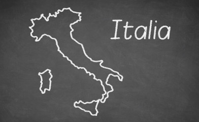 Italy map drawn on chalkboard