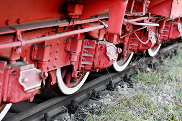 Naklejka premium Old steam train driving wheel mechanism