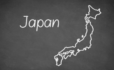Japan map drawn on chalkboard