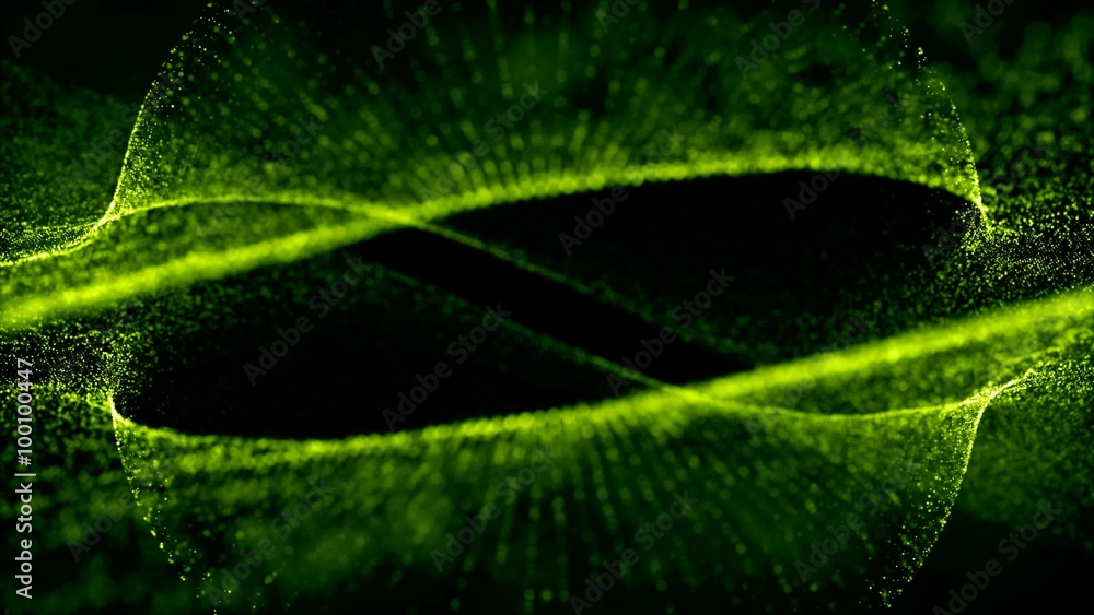 Poster loopable abstract particle background, 3d render with depth of field, glow and randomize elements