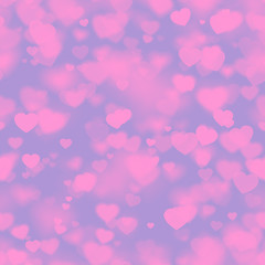 Pink heart tender seamless texture. Valentine day unfocus blur effect background in pastel.
