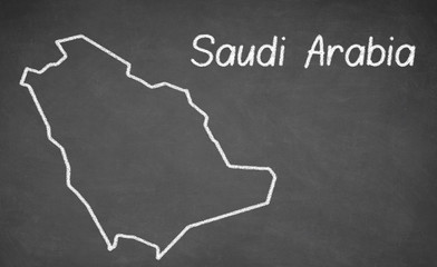 Saudi Arabia map drawn on chalkboard