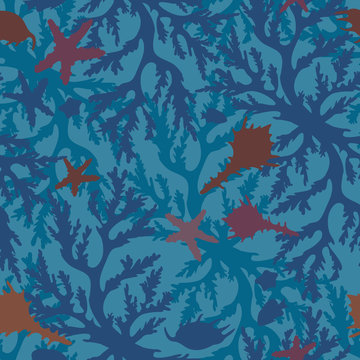 Underwater seamless pattern with coral reef.