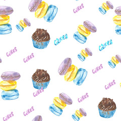 cupcake  pattern/ watercolor painting. Can be used for postcards, prints and design, paper wrapping 
