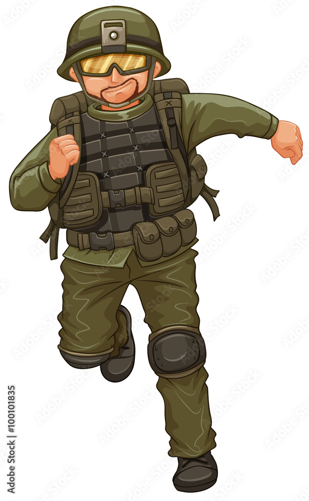 Poster Man in military suit running