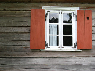 Naklejka na ściany i meble Old window with shutters