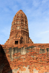 Stupas pagoda, pagoda sculpture of Buddha at Wat Worachet Temple ,The Ancient Siam Civilization of Ayutthaya Thailand