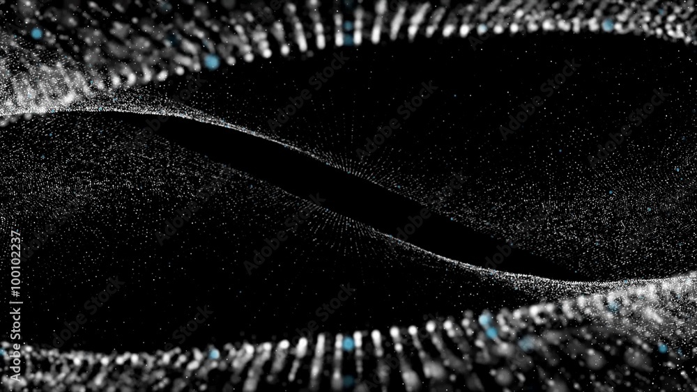 Poster loopable abstract particle background, 3d render with depth of field, glow and randomize elements