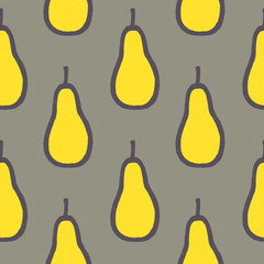 vector illustration repeat pattern of yellow pears, on gray back