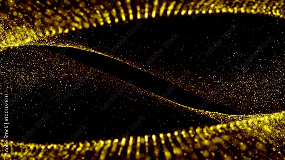 Poster loopable abstract particle background, 3d render with depth of field, glow and randomize elements