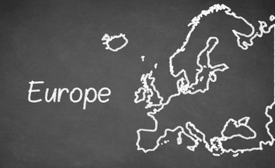  Europe map drawn on chalkboard