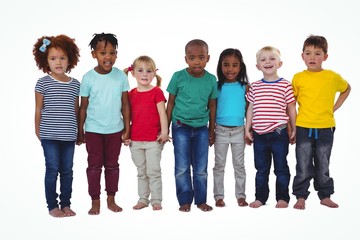 Cute barefooted kids looking at camera