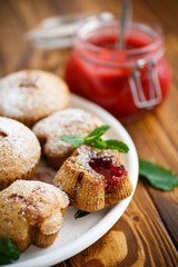 sweet muffins with fruit jam inside 