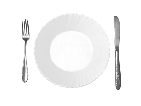 Empty plate with fork and knife 