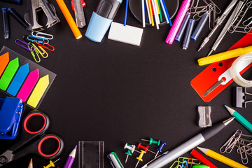 Office supplies around black space