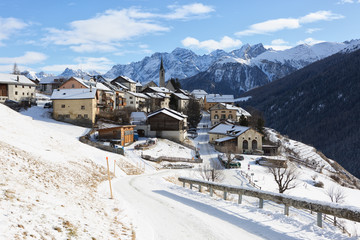 Guarda Village in a beautiful  sunny day,  Lower Engadine, Graubunden; Switzerland