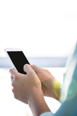 Rear view of a businesswoman using her smartphone