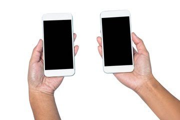 Businesswoman holding smartphone in each hands 