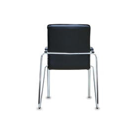 Back view of modern office chair from black leather. Isolated