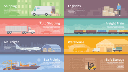 Flat vector web banner. Logistics. 