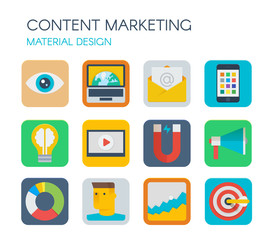 Material design. Content marketing icons.