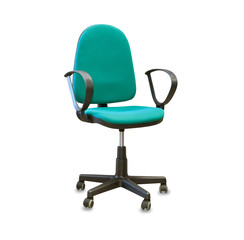 Modern office chair from green cloth isolated over white