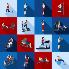 Gym Workout People Flat Set