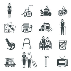 Pensioners Life Black White Icons Set 