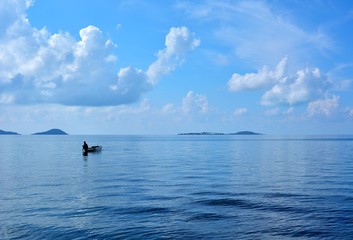 Obraz premium Pedal boat alone at the sea. For background.