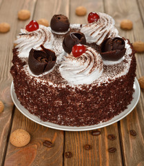Chocolate cake with whipped cream