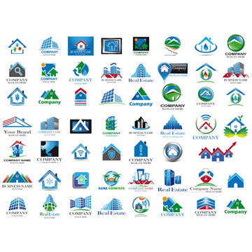 Set of blue houses icon