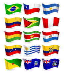South America country flying flags set