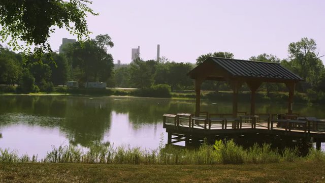 Slow motion static view of a pond in Plattsmouth Nebraska.
