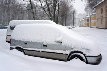 Urban scene after snowfall.