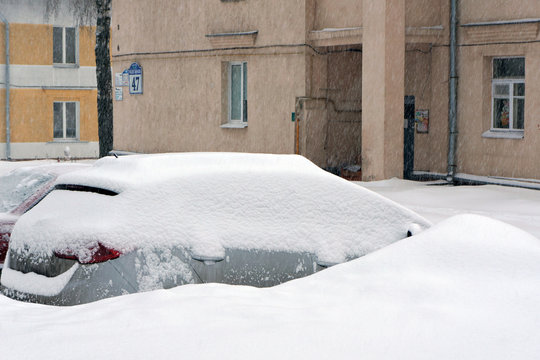 Urban scene after snowfall.