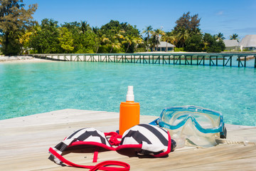 Diving equipment on the beach.